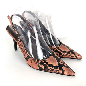 NWOB FRANCO BARBIERI Italy Snake‎ Embossed Heels 8.5M Coral Slingback Stiletto